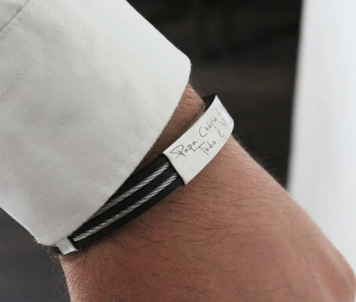 Cadeau fiançailles homme bracelet gravé