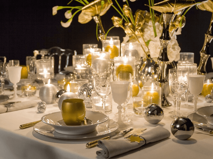 Centre glamour pour décorer une table Noces d'Or